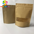 Niestandardowe torby papierowe z nadrukiem z zapinaną na zamek brązową torbą Kraft na kawę / herbatę z okienkiem w etui do pakowania