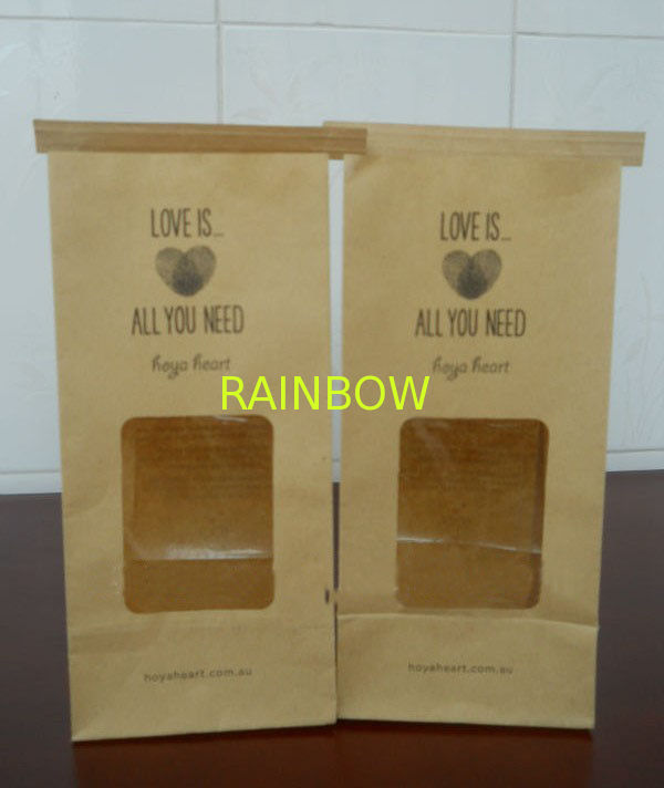 Brown Clear Window Dostosowane torby papierowe Tin Tie do pakowania żywności