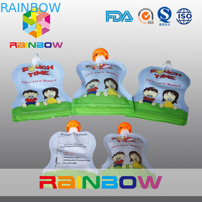 Srebrzyste, stojące wysklepione woreczki z nadrukiem z rączką / etykietą