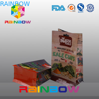 Niestandardowe drukowane płaskie dno plastikowe torby, Quad Seal Zablokuj dolną torbę z przezroczystym okienkiem