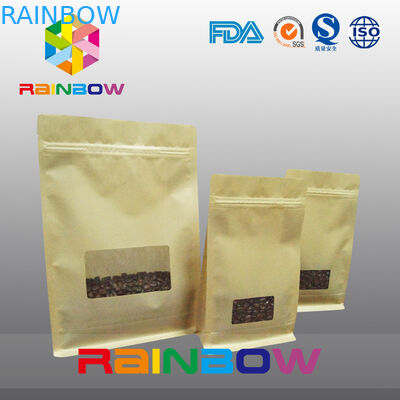 Płaskie dno worki z fałdami, czworokątny blok dna torby z przezroczystym okienkiem na kawę