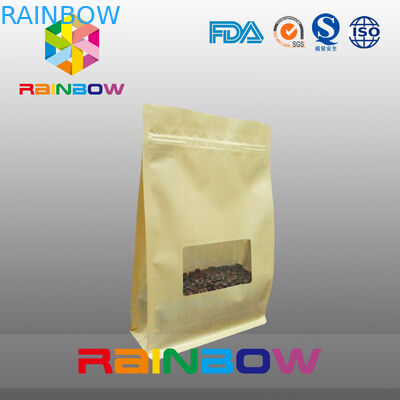 Płaskie dno worki z fałdami, czworokątny blok dna torby z przezroczystym okienkiem na kawę