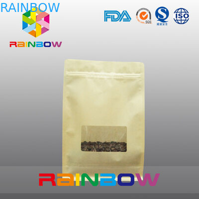 Płaskie dno worki z fałdami, czworokątny blok dna torby z przezroczystym okienkiem na kawę