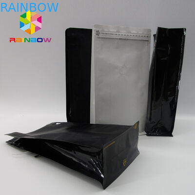 Matowa czarna torebka z kawą z zaworem hurtowym, blokowa dolna torba na kawę / płaskodenna torba na 12 uncji 250g ziarna kawy