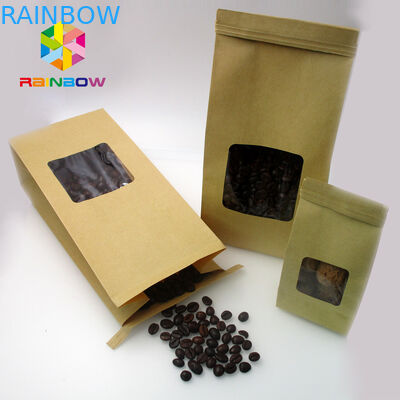Niestandardowe drukowane folia wyłożona Kraft Paper Stand Up Etui z przezroczystym okienkiem na kawę