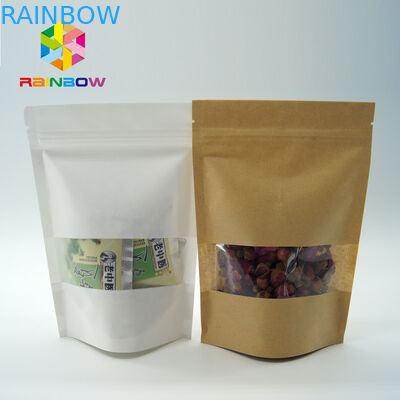 Ekologiczne, zadrukowane papierowe worki stojące z przezroczystym okienkiem i zamkiem