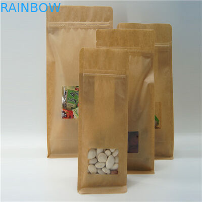 Kwadratowa brązowa torba papierowa z przezroczystym okienkiem, zamykana na zamek