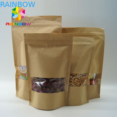 Worki papierowe z naddatkiem na krosom Owalne okno do żywności / suchego mięsa / produktów morskich