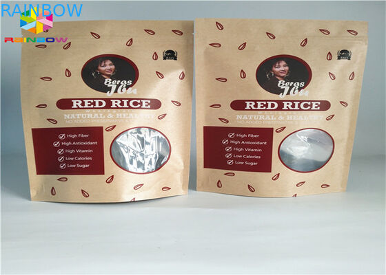 Ziplock Niestandardowe drukowane torby papierowe Żywności Stand Up Etui Brown Kraft Paper With Window