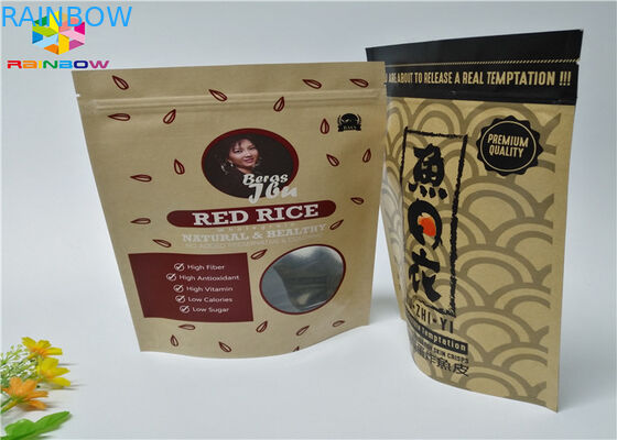 Ziplock Niestandardowe drukowane torby papierowe Żywności Stand Up Etui Brown Kraft Paper With Window