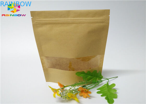 Kraft Dostosowane torby papierowe Nakrętka Craft Sugar Snack Food Window Packaging Ziplock