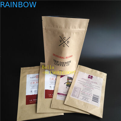 Liść Logo drukowane torebki na herbatę Opakowanie Brązowy papierowy pokrowiec na zamek błyskawiczny z przezroczystym okienkiem