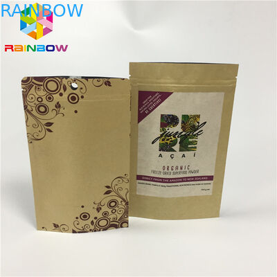 Resealable Customized Paper Bags Self Stand Up Snack Natural Kraft Paper Pouch