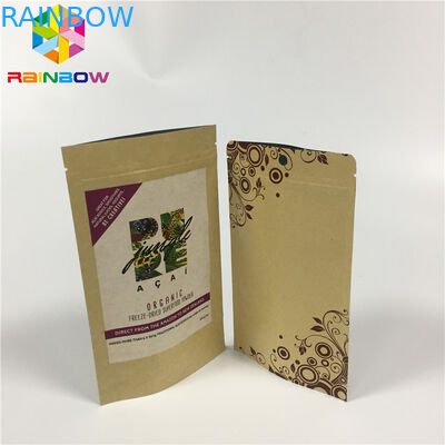 Resealable Customized Paper Bags Self Stand Up Snack Natural Kraft Paper Pouch