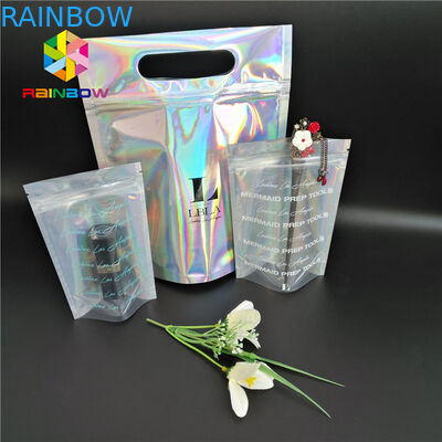 Plastikowa torba kosmetyczna Hologram Mylar Zipper CMYK Kolor z przezroczystym oknem