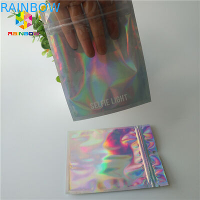 Hologram Zipper Customized Paper Bags Holographic Stand Up CMYK For Cosmetics