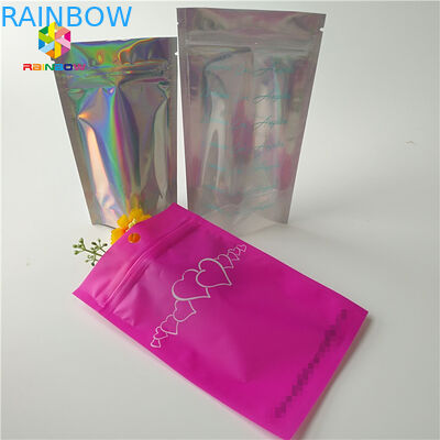 Hologram Zipper Customized Paper Bags Holographic Stand Up CMYK For Cosmetics