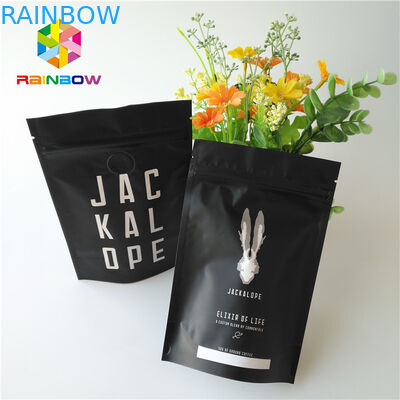 Matowa czarna metalowa torebka foliowa Stand Up 2 oz torby na kawę z zamkiem / zaworem