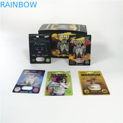 Logo Dostosowane pigułki seksualne Opakowanie blistrowe Nosorożec Czarne kapsułki Męskie Opakowania kapsułek