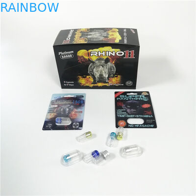 Logo Dostosowane pigułki seksualne Opakowanie blistrowe Nosorożec Czarne kapsułki Męskie Opakowania kapsułek