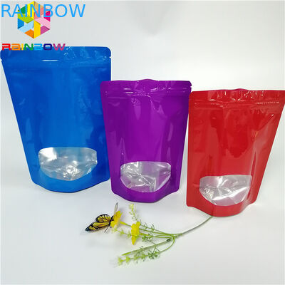 Błyszcząca powierzchnia Stand Up Zipper Etui Torby Folia aluminiowa Zapachowy z okienkiem