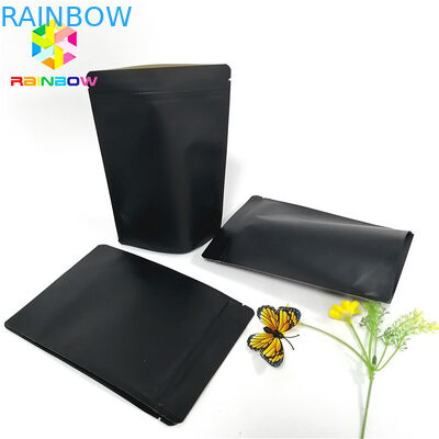 Czarne torby papierowe Kraft Opakowanie Niestandardowe logo Stojak Etui Zamykany zamek błyskawiczny