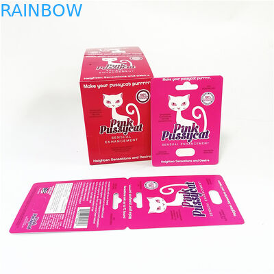 Ekspozycyjne karty papierowe z efektem UV w opakowaniu typu blister. Pudełka do pakowania różowych kart Pussycat