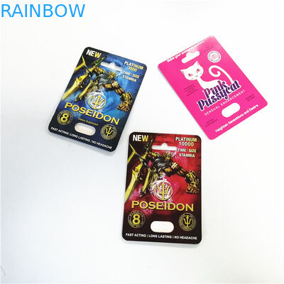 Ekspozycyjne karty papierowe z efektem UV w opakowaniu typu blister. Pudełka do pakowania różowych kart Pussycat