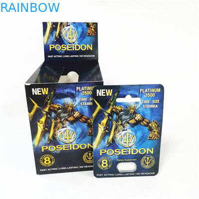 niestandardowe drukowanie kart papierowych Tear Notch Line Box niebieski czerwony Pudełko kartonowe Poseidon z blistrem