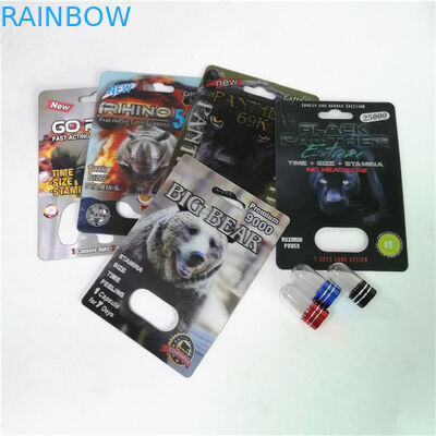 Pakowanie tabletek wzmacniających seksualność Rhino Max 150K 3D Blister z pudełkiem papierowym na kapsułkę w proszku