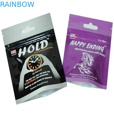 Private Label Printed Hang Hole Ziplock Top Mała folia Męskie seksualne opakowanie pigułek Plastikowe opakowanie do pakowania tabletek