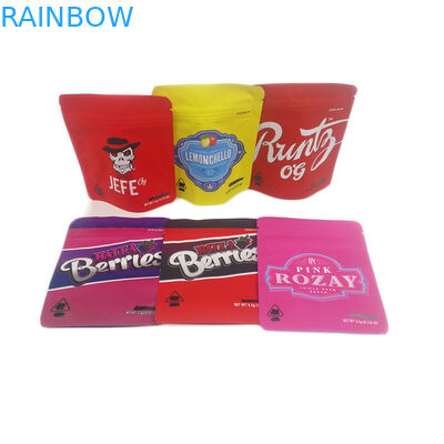 Niskie MOQ 500 sztuk Miękkie w dotyku Odporne na zapach Cannabies Etui do pakowania Jadalne, odporne na dzieci 3,5g Mylarowe torby na ciasteczka Dostosowane