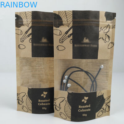 Snack Wodoodporne stojące laminowane brązowe torby z papieru pakowego Ziplock z okienkiem