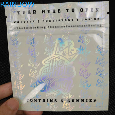 Niestandardowy projekt logo zamek błyskawiczny z możliwością ponownego uszczelnienia, odporny na zapachy, folia aluminiowa z mylaru, z trzech stron, uszczelniona torba z hologramem