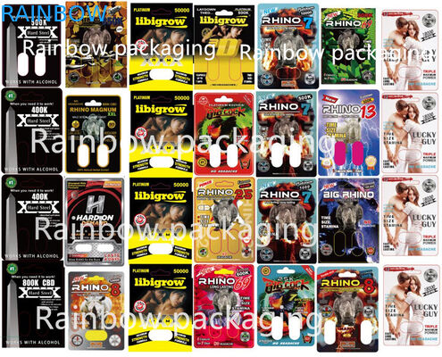 Karty do pakowania w blistry 3D Rhino do tabletek Rhino 10K / 100K / 69 Papierowe pudełko Różowe pigułki dla kotów