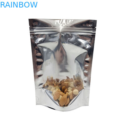 Opakowanie z folii aluminiowej CMYK Mylar Doypac Przezroczyste okienko Przód Srebrny tył Stand Up Resealable