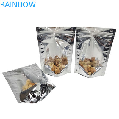 Opakowanie z folii aluminiowej CMYK Mylar Doypac Przezroczyste okienko Przód Srebrny tył Stand Up Resealable