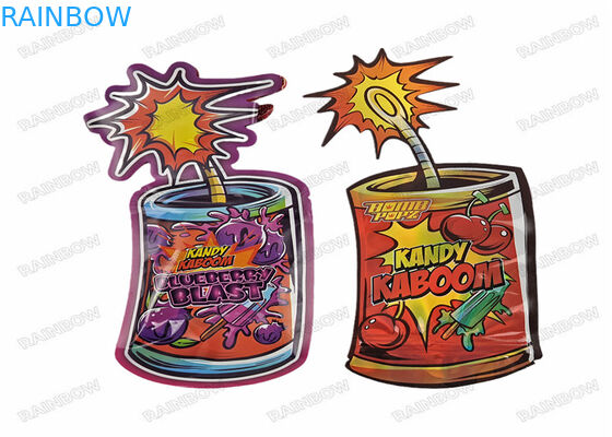 Niestandardowy drukowany plastikowy projekt zabezpieczający przed dziećmi Stand Up Holograficzny 3,5 g Nieregularny specjalny kształt Zipper Die Cut Mylar Bags