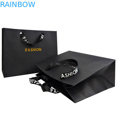 Zindywidualizowane logo marki Luksusowy czarny papier Odzież opakowanie prezenty torebka zakupowa opakowanie papierowe