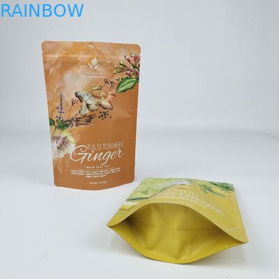 Niestandardowe wydrukowane Matte Yellow Stand Up Pocket Aluminium Foil Mylar Bag Tea Food Packaging Plastic Bags With Ziplock