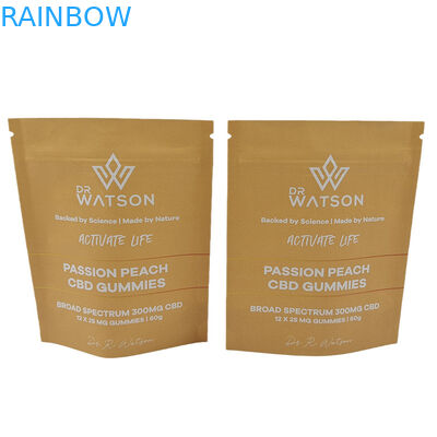 Gorąca sprzedaż Biodegradable Stand Up Kraft Paper Smell Proof Bags z logo ponownie zamknięte Mylar Bags for Edible Gummy