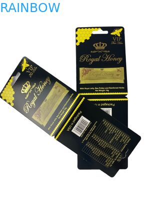 Sprzedaż hurtowa Royal Honey Sachet Packaging Paper Card Luxury Honey Packaging with Hot Stamping