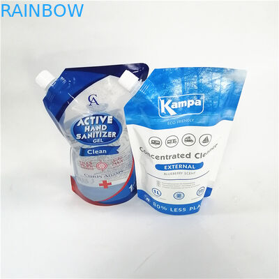 Wykorzystane z powrotem, wytrzaskane, stojące torebki z różnymi rodzajami pokrywek dla ekologicznych opakowań