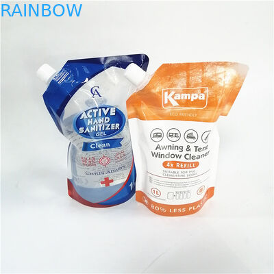 Wykorzystane z powrotem, wytrzaskane, stojące torebki z różnymi rodzajami pokrywek dla ekologicznych opakowań