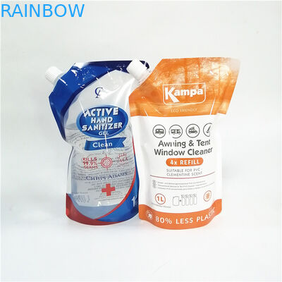 Wykorzystane z powrotem, wytrzaskane, stojące torebki z różnymi rodzajami pokrywek dla ekologicznych opakowań