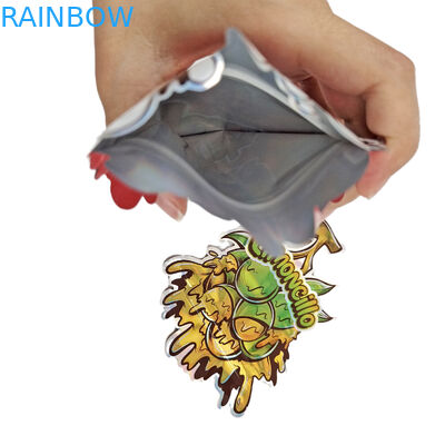 Kształt torebki Mylar z logo na zamówienie Drukowane Nieregularne Holograficzne Ziplock Proof Smell 3.5g 7g 14g 28g Worki przekąski
