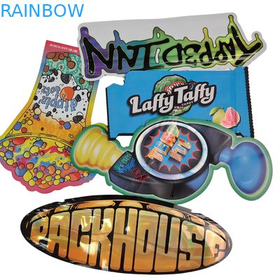 Zamykana na suwak holograficzna torba Mylar w kształcie wykrojnika, folia aluminiowa zgrzewana termicznie, nieregularna torebka do żelków z grzybami