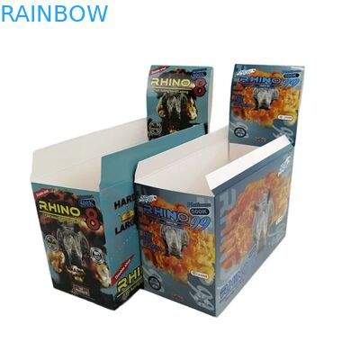 Sprzedaż hurtowa niestandardowych kapsułek Rhino 100k 150k 200k na wzmocnienie, leków, opakowanie 3D z kartą i papierowym pudełkiem ekspozycyjnym