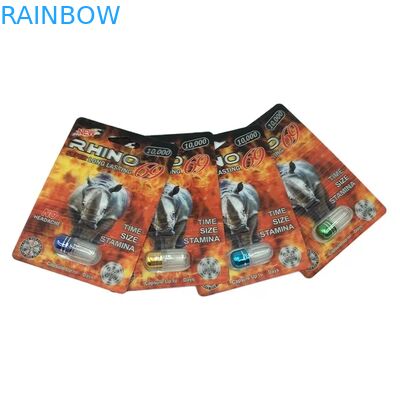 Sprzedaż hurtowa niestandardowych kapsułek Rhino 100k 150k 200k na wzmocnienie, leków, opakowanie 3D z kartą i papierowym pudełkiem ekspozycyjnym
