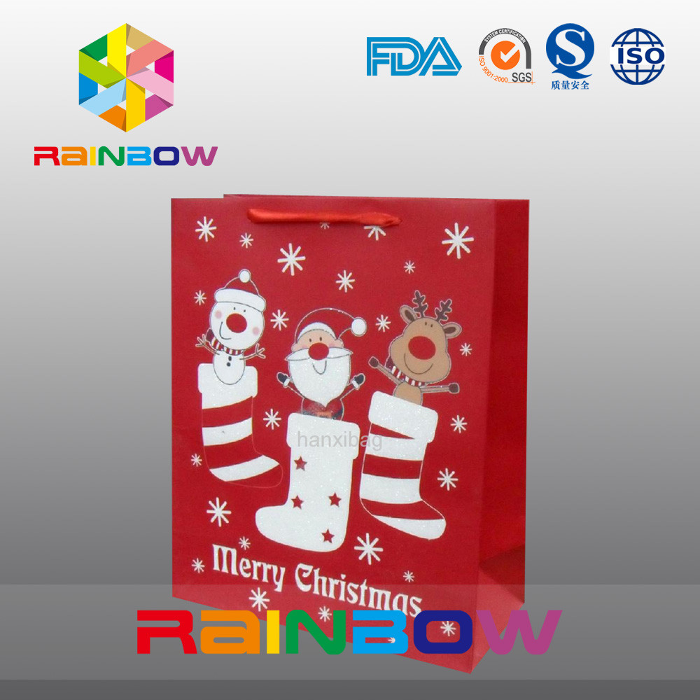 Red Dostosowane torby papierowe Christmas Gift Bag z czerwoną liną / Cute drukowane